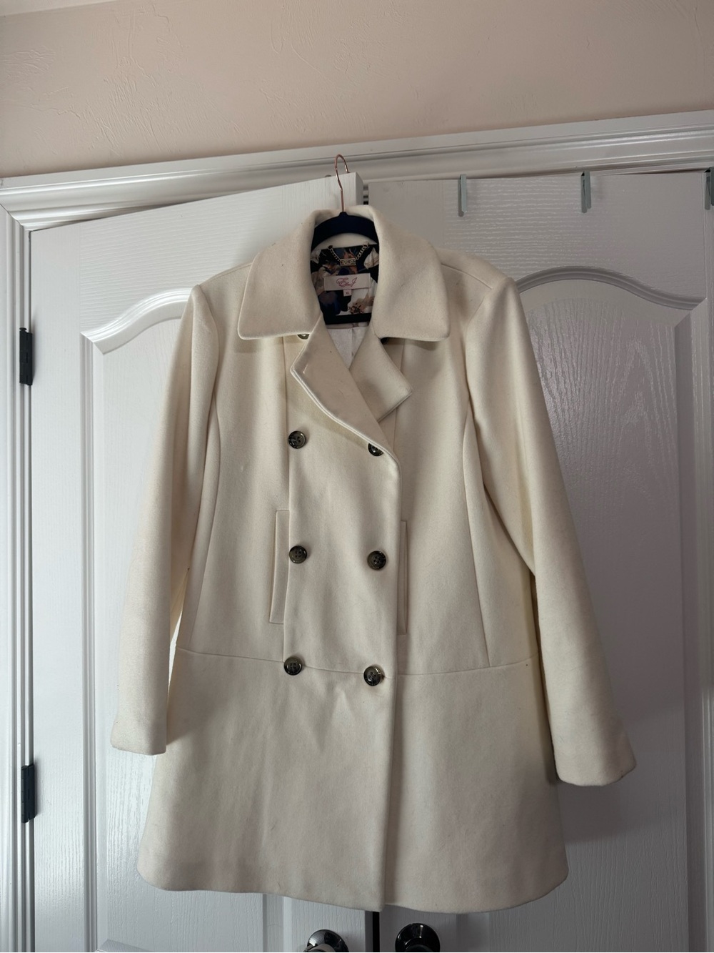 Eliza J Cream Double-Breasted Pea Coat